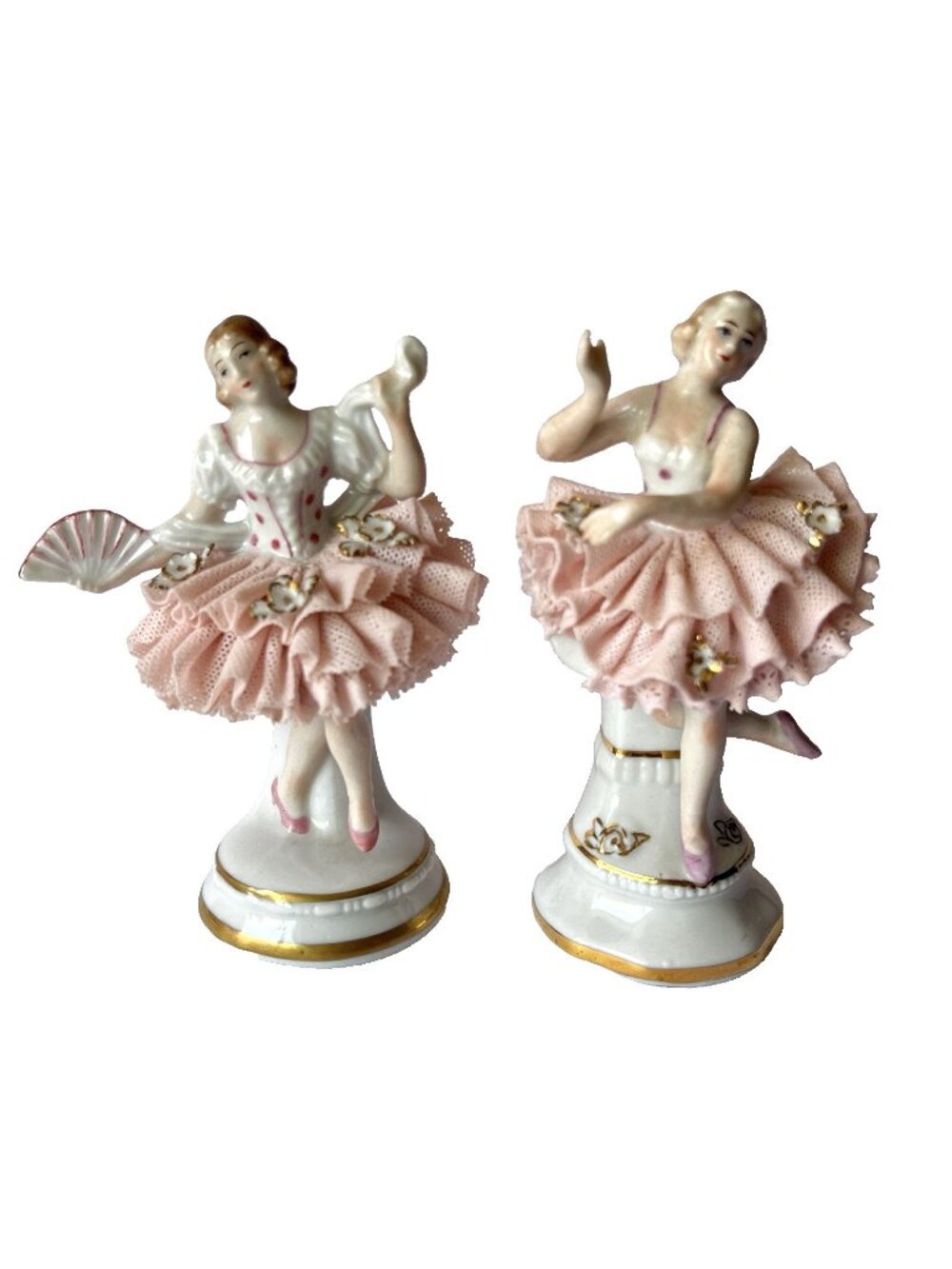 Vtg Sitzendorf Dresden Porcelain Ballerina Dancer Figurine Lot Lace Skirt 4.5 In